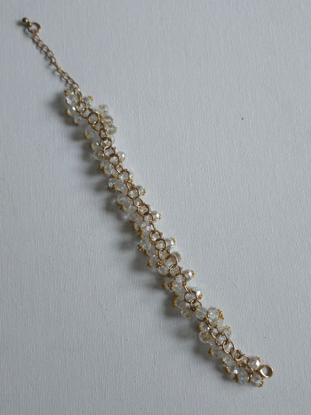 Clear Crystal Cluster Bracelet Gold Tone Chain Link Faceted Glass Sparkle